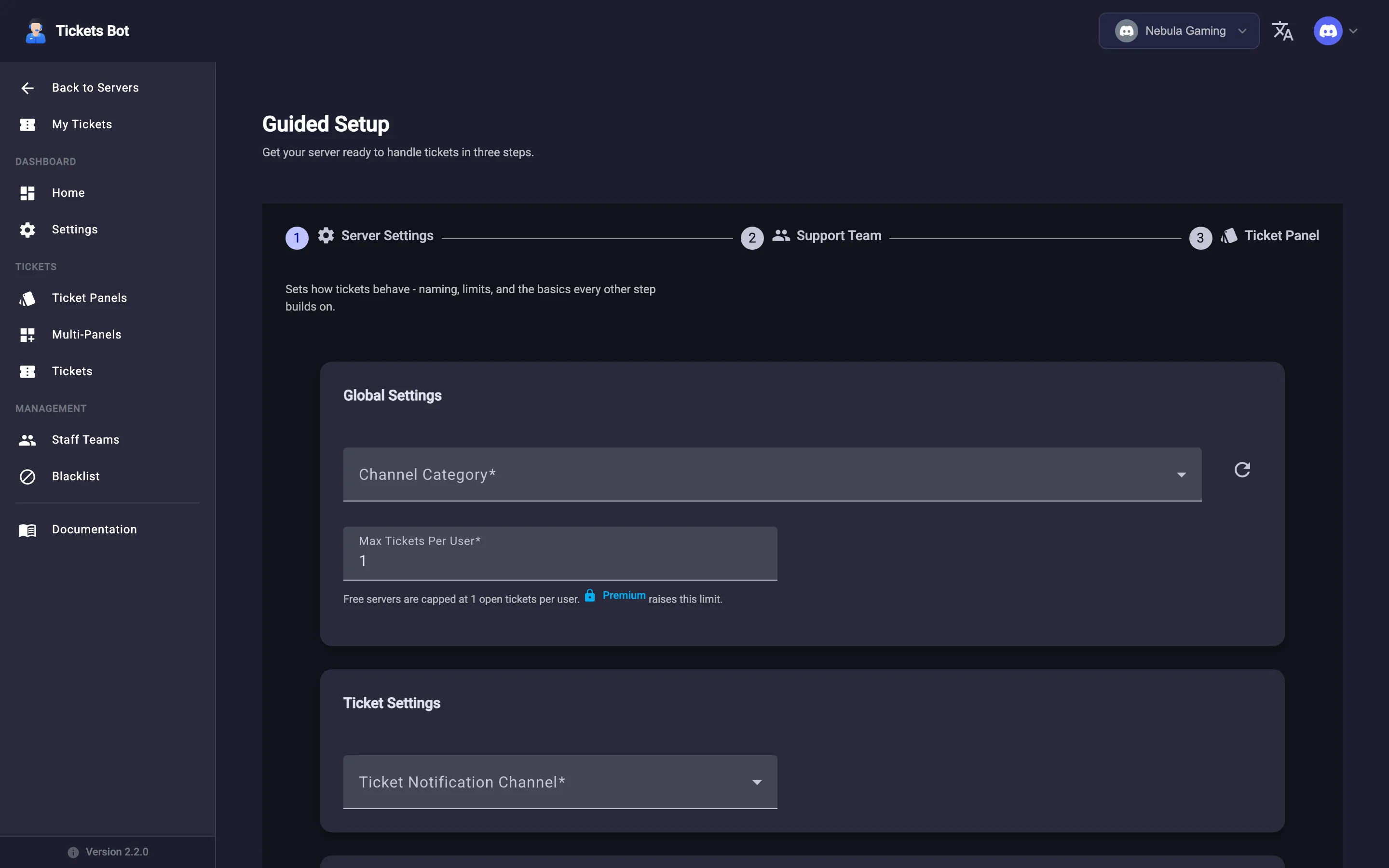 The Guided Setup screen