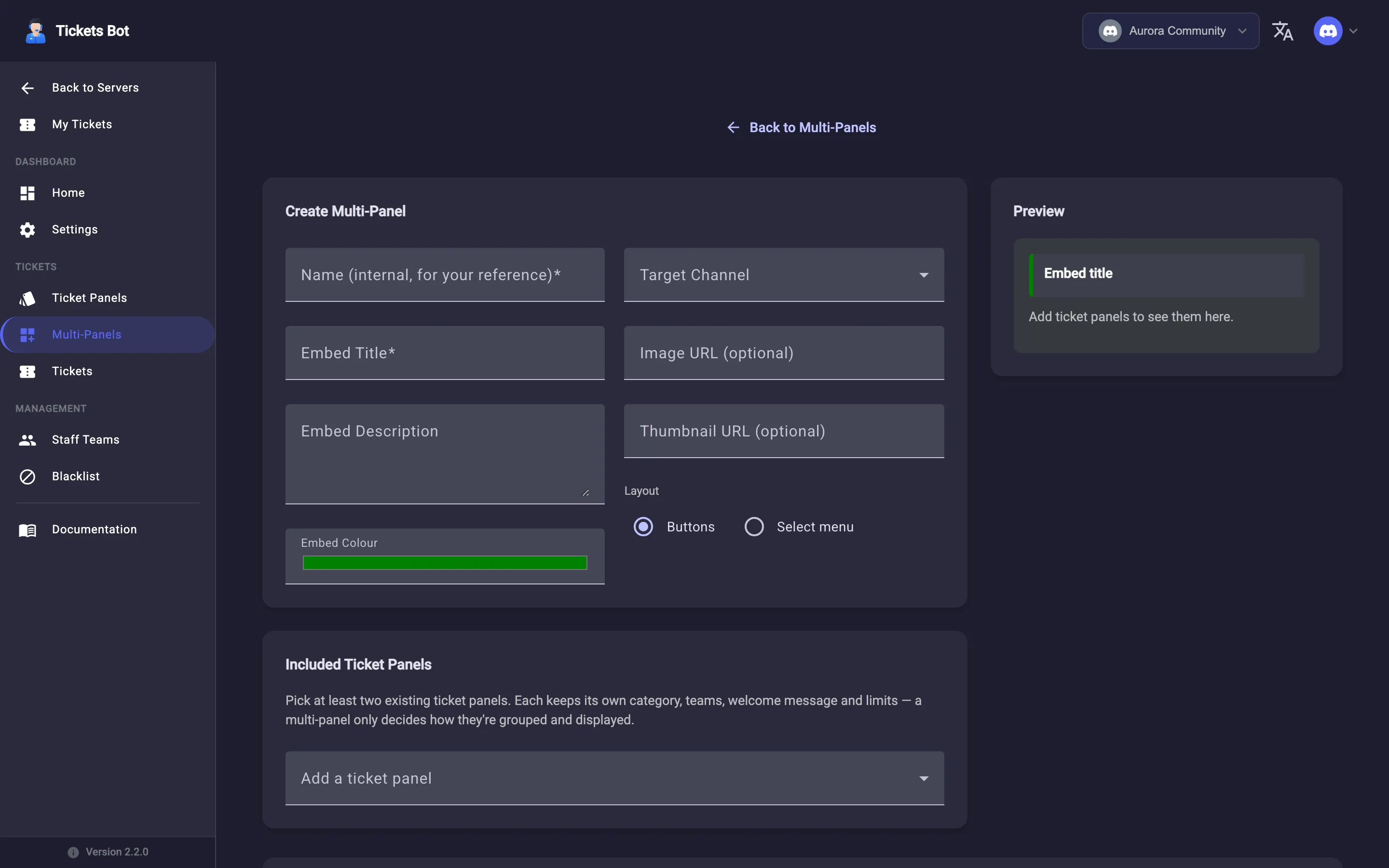 The multi-panel builder with its live Discord-style preview